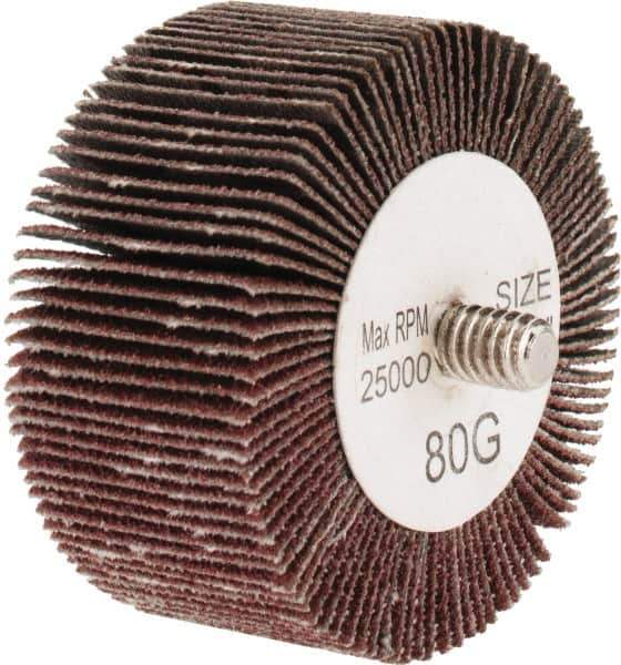 Tru-Maxx - 2" Diam x 1" Face Width, Medium Aluminum Oxide Coated Mounted Flap Wheel - 1/4-20 Threaded Mount, 80 Grit, 25,000 Max RPM - Apex Tool & Supply