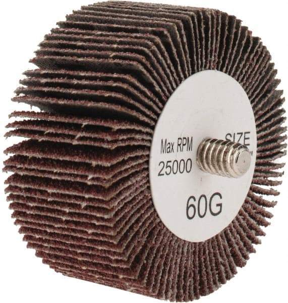 Tru-Maxx - 2" Diam x 1" Face Width, Medium Aluminum Oxide Coated Mounted Flap Wheel - 1/4-20 Threaded Mount, 60 Grit, 25,000 Max RPM - Apex Tool & Supply