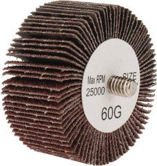Tru-Maxx - 2" Diam x 1" Face Width, Medium Aluminum Oxide Coated Mounted Flap Wheel - 1/4-20 Threaded Mount, 60 Grit, 25,000 Max RPM - Apex Tool & Supply