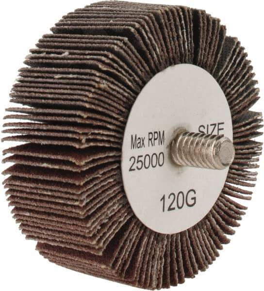 Tru-Maxx - 2" Diam x 3/4" Face Width, Fine Aluminum Oxide Coated Mounted Flap Wheel - 1/4-20 Threaded Mount, 120 Grit, 25,000 Max RPM - Apex Tool & Supply