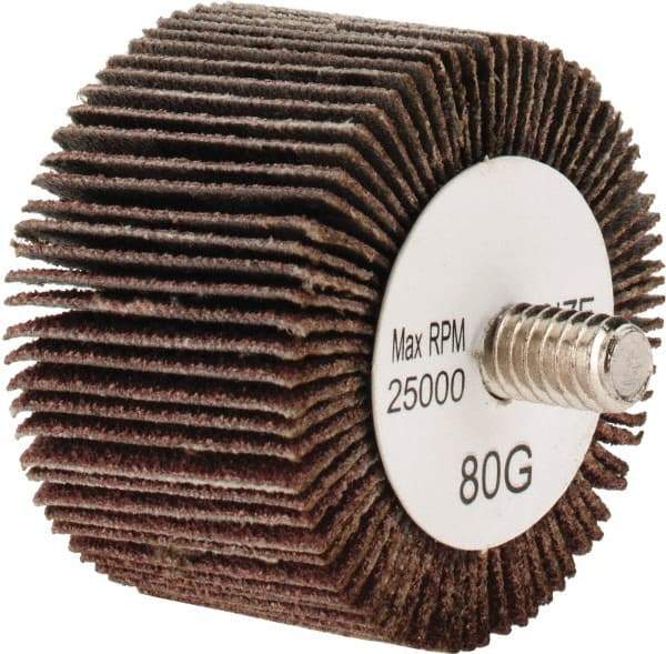 Tru-Maxx - 1-5/8" Diam x 1" Face Width, Medium Aluminum Oxide Coated Mounted Flap Wheel - 1/4-20 Threaded Mount, 80 Grit, 25,000 Max RPM - Apex Tool & Supply