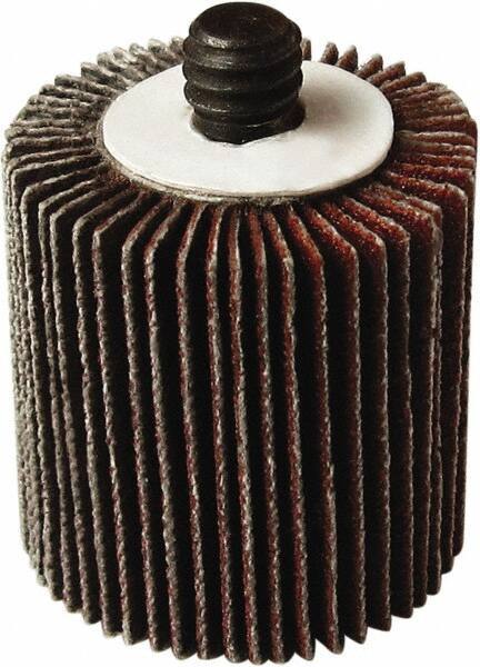 Tru-Maxx - 2" Diam x 1-1/2" Face Width, Medium Aluminum Oxide Coated Mounted Flap Wheel - 1/4-20 Threaded Mount, 80 Grit, 25,000 Max RPM - Apex Tool & Supply