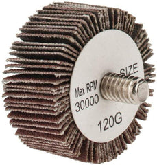 Tru-Maxx - 1-3/8" Diam x 5/8" Face Width, Fine Aluminum Oxide Coated Mounted Flap Wheel - 1/4-20 Threaded Mount, 120 Grit, 30,000 Max RPM - Apex Tool & Supply