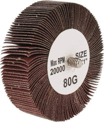 Tru-Maxx - 3" Diam x 1" Face Width, Medium Aluminum Oxide Coated Mounted Flap Wheel - 1/4-20 Threaded Mount, 80 Grit, 20,000 Max RPM - Apex Tool & Supply