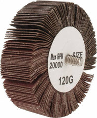 Tru-Maxx - 3" Diam x 1" Face Width, Fine Aluminum Oxide Coated Mounted Flap Wheel - 1/4-20 Threaded Mount, 120 Grit, 20,000 Max RPM - Apex Tool & Supply