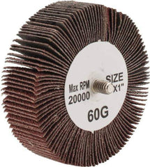 Tru-Maxx - 3" Diam x 1" Face Width, Medium Aluminum Oxide Coated Mounted Flap Wheel - 1/4-20 Threaded Mount, 60 Grit, 20,000 Max RPM - Apex Tool & Supply