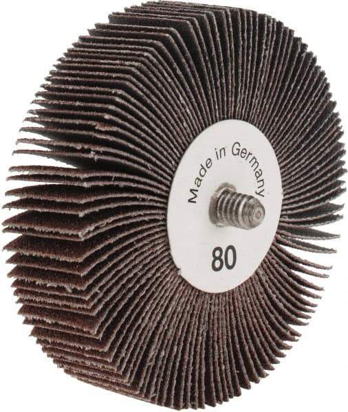 Tru-Maxx - 3" Diam x 3/4" Face Width, Medium Aluminum Oxide Coated Mounted Flap Wheel - 1/4-20 Threaded Mount, 80 Grit, 20,000 Max RPM - Apex Tool & Supply