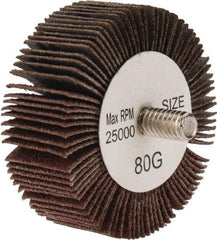 Tru-Maxx - 2" Diam x 3/4" Face Width, Medium Aluminum Oxide Coated Mounted Flap Wheel - 1/4-20 Threaded Mount, 80 Grit, 25,000 Max RPM - Apex Tool & Supply