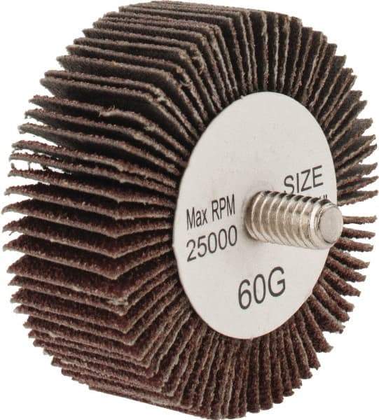 Tru-Maxx - 2" Diam x 3/4" Face Width, Medium Aluminum Oxide Coated Mounted Flap Wheel - 1/4-20 Threaded Mount, 60 Grit, 25,000 Max RPM - Apex Tool & Supply
