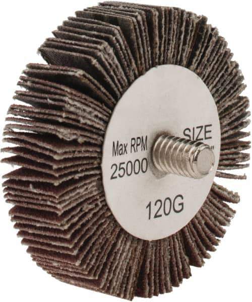 Tru-Maxx - 2" Diam x 1/2" Face Width, Fine Aluminum Oxide Coated Mounted Flap Wheel - 1/4-20 Threaded Mount, 120 Grit, 25,000 Max RPM - Apex Tool & Supply