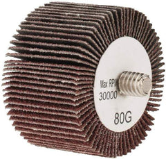 Tru-Maxx - 1-1/2" Diam x 1" Face Width, Medium Aluminum Oxide Coated Mounted Flap Wheel - 1/4-20 Threaded Mount, 80 Grit, 30,000 Max RPM - Apex Tool & Supply
