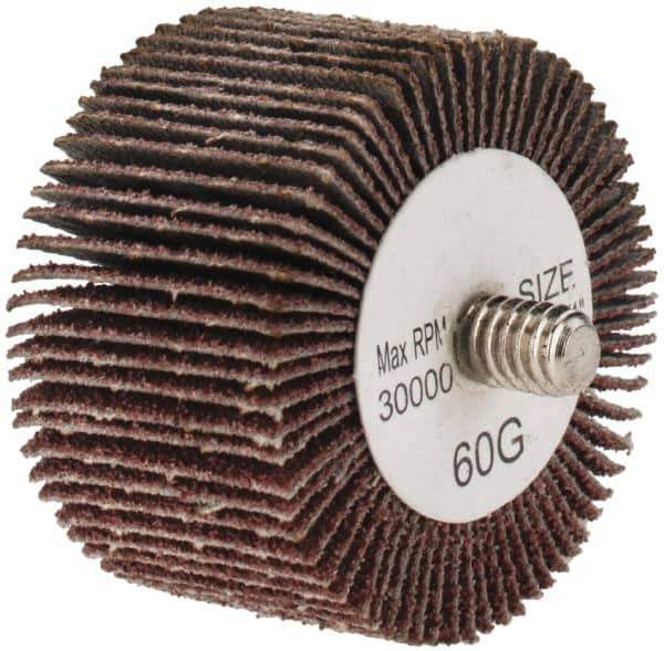 Tru-Maxx - 1-1/2" Diam x 1" Face Width, Medium Aluminum Oxide Coated Mounted Flap Wheel - 1/4-20 Threaded Mount, 60 Grit, 30,000 Max RPM - Apex Tool & Supply