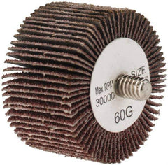 Tru-Maxx - 1-1/2" Diam x 1" Face Width, Medium Aluminum Oxide Coated Mounted Flap Wheel - 1/4-20 Threaded Mount, 60 Grit, 30,000 Max RPM - Apex Tool & Supply