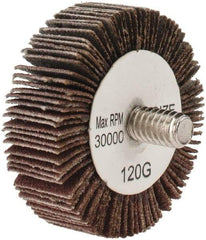 Tru-Maxx - 1-1/2" Diam x 1/2" Face Width, Fine Aluminum Oxide Coated Mounted Flap Wheel - 1/4-20 Threaded Mount, 120 Grit, 30,000 Max RPM - Apex Tool & Supply