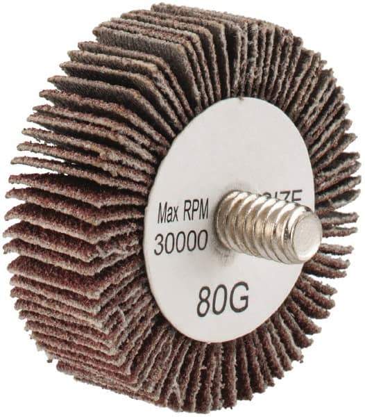 Tru-Maxx - 1-1/2" Diam x 1/2" Face Width, Medium Aluminum Oxide Coated Mounted Flap Wheel - 1/4-20 Threaded Mount, 80 Grit, 30,000 Max RPM - Apex Tool & Supply