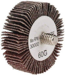 Tru-Maxx - 1-1/2" Diam x 1/2" Face Width, Medium Aluminum Oxide Coated Mounted Flap Wheel - 1/4-20 Threaded Mount, 60 Grit, 30,000 Max RPM - Apex Tool & Supply