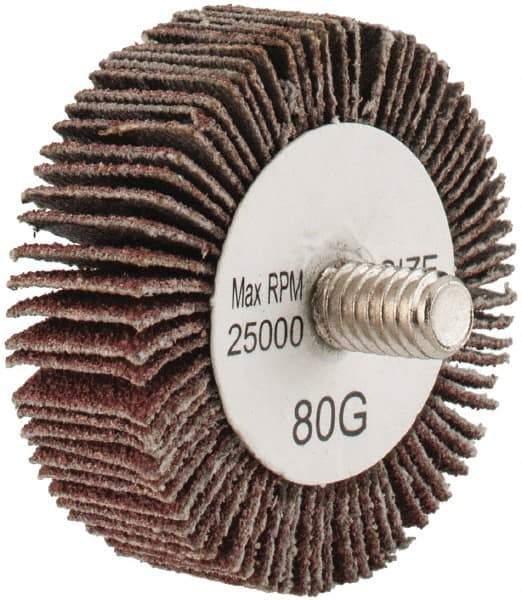Tru-Maxx - 1-5/8" Diam x 1/2" Face Width, Medium Aluminum Oxide Coated Mounted Flap Wheel - 1/4-20 Threaded Mount, 80 Grit, 25,000 Max RPM - Apex Tool & Supply