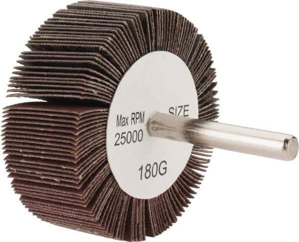 Tru-Maxx - 2-1/2" Diam x 1" Face Width, Very Fine Aluminum Oxide Coated Mounted Flap Wheel - 1/4" Shank Mount, 180 Grit, 25,000 Max RPM - Apex Tool & Supply