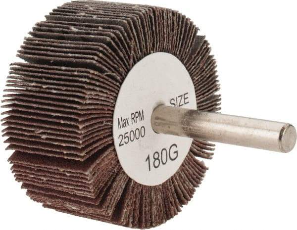 Tru-Maxx - 2" Diam x 1" Face Width, Very Fine Aluminum Oxide Coated Mounted Flap Wheel - 1/4" Shank Mount, 180 Grit, 25,000 Max RPM - Apex Tool & Supply