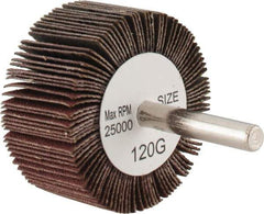 Tru-Maxx - 2" Diam x 1" Face Width, Fine Aluminum Oxide Coated Mounted Flap Wheel - 1/4" Shank Mount, 120 Grit, 25,000 Max RPM - Apex Tool & Supply