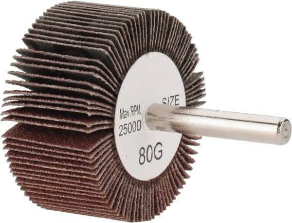 Tru-Maxx - 2" Diam x 1" Face Width, Medium Aluminum Oxide Coated Mounted Flap Wheel - 1/4" Shank Mount, 80 Grit, 25,000 Max RPM - Apex Tool & Supply