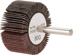 Tru-Maxx - 2" Diam x 1" Face Width, Medium Aluminum Oxide Coated Mounted Flap Wheel - 1/4" Shank Mount, 80 Grit, 25,000 Max RPM - Apex Tool & Supply