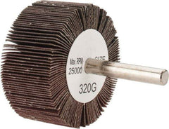 Tru-Maxx - 2" Diam x 1" Face Width, Extra Fine Aluminum Oxide Coated Mounted Flap Wheel - 1/4" Shank Mount, 320 Grit, 25,000 Max RPM - Apex Tool & Supply