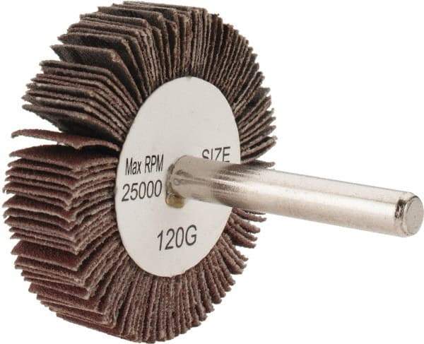 Tru-Maxx - 2" Diam x 1/2" Face Width, Fine Aluminum Oxide Coated Mounted Flap Wheel - 1/4" Shank Mount, 120 Grit, 25,000 Max RPM - Apex Tool & Supply