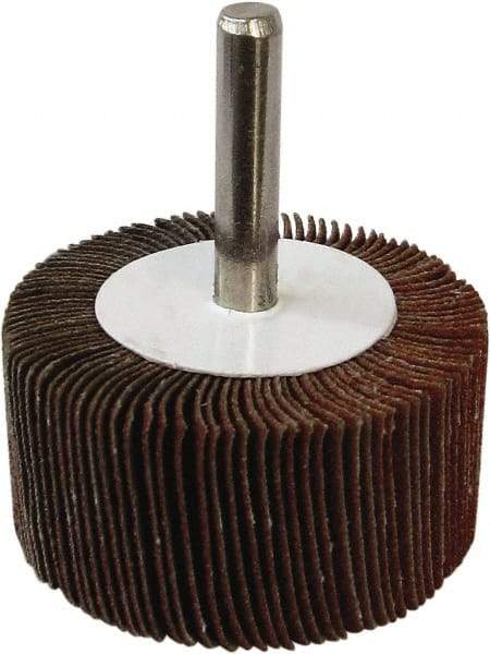 Tru-Maxx - 2" Diam x 1/2" Face Width, Medium Aluminum Oxide Coated Mounted Flap Wheel - 1/4" Shank Mount, 80 Grit, 25,000 Max RPM - Apex Tool & Supply