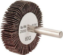 Tru-Maxx - 2" Diam x 1/2" Face Width, Medium Aluminum Oxide Coated Mounted Flap Wheel - 1/4" Shank Mount, 60 Grit, 25,000 Max RPM - Apex Tool & Supply