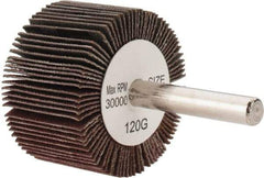 Tru-Maxx - 1-1/2" Diam x 1" Face Width, Fine Aluminum Oxide Coated Mounted Flap Wheel - 1/4" Shank Mount, 120 Grit, 30,000 Max RPM - Apex Tool & Supply