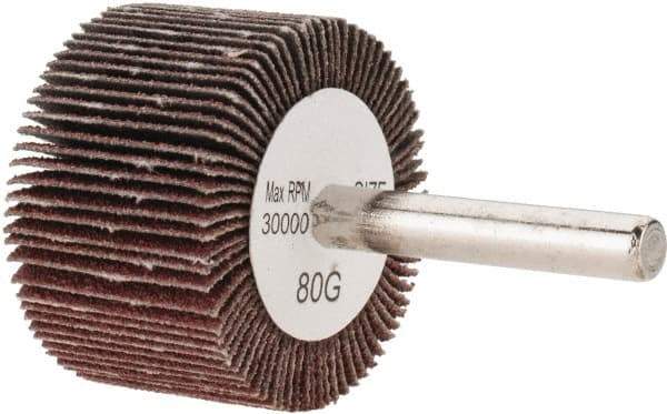 Tru-Maxx - 1-1/2" Diam x 1" Face Width, Medium Aluminum Oxide Coated Mounted Flap Wheel - 1/4" Shank Mount, 80 Grit, 30,000 Max RPM - Apex Tool & Supply