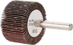 Tru-Maxx - 1-1/2" Diam x 1" Face Width, Medium Aluminum Oxide Coated Mounted Flap Wheel - 1/4" Shank Mount, 80 Grit, 30,000 Max RPM - Apex Tool & Supply