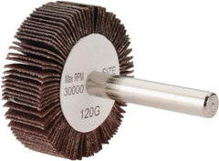 Tru-Maxx - 1-1/2" Diam x 1/2" Face Width, Fine Aluminum Oxide Coated Mounted Flap Wheel - 1/4" Shank Mount, 120 Grit, 30,000 Max RPM - Apex Tool & Supply