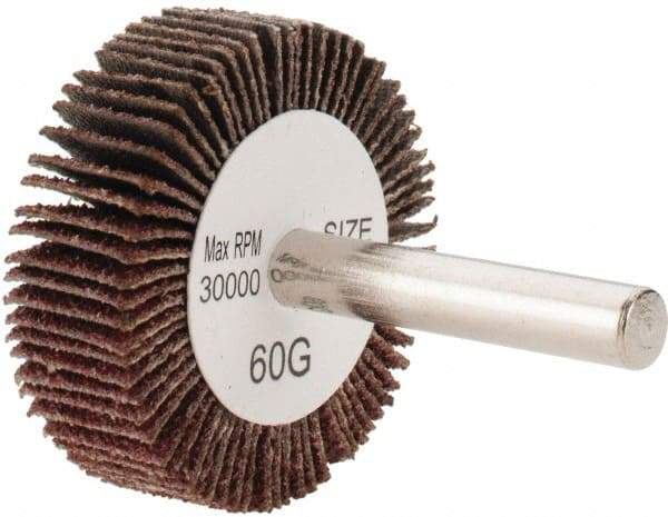 Tru-Maxx - 1-1/2" Diam x 1/2" Face Width, Medium Aluminum Oxide Coated Mounted Flap Wheel - 1/4" Shank Mount, 60 Grit, 30,000 Max RPM - Apex Tool & Supply