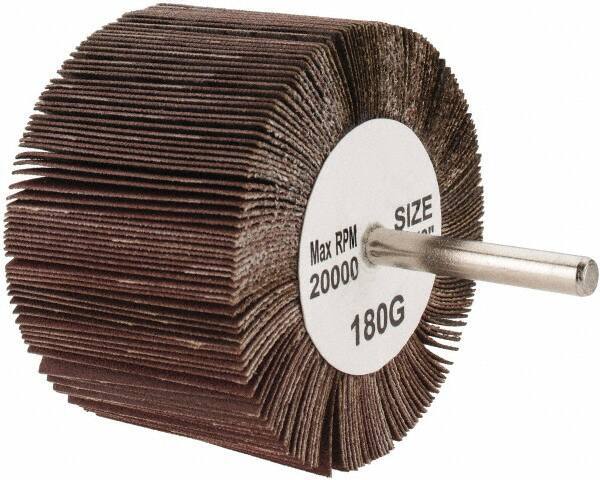 Tru-Maxx - 3" Diam x 2" Face Width, Very Fine Aluminum Oxide Coated Mounted Flap Wheel - 1/4" Shank Mount, 180 Grit, 20,000 Max RPM - Apex Tool & Supply