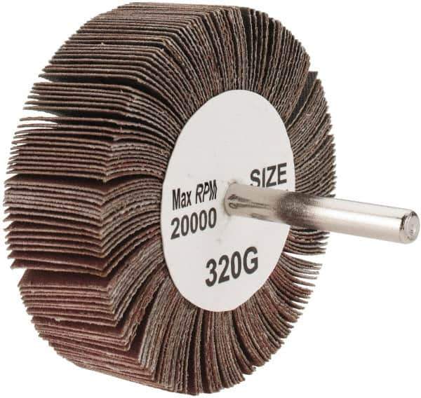 Tru-Maxx - 3" Diam x 1" Face Width, Extra Fine Aluminum Oxide Coated Mounted Flap Wheel - 1/4" Shank Mount, 320 Grit, 20,000 Max RPM - Apex Tool & Supply
