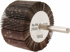 Tru-Maxx - 2-1/2" Diam x 1-1/2" Face Width, Very Fine Aluminum Oxide Coated Mounted Flap Wheel - 1/4" Shank Mount, 180 Grit, 25,000 Max RPM - Apex Tool & Supply