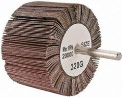 Tru-Maxx - 3" Diam x 2" Face Width, Extra Fine Aluminum Oxide Coated Mounted Flap Wheel - 1/4" Shank Mount, 320 Grit, 20,000 Max RPM - Apex Tool & Supply