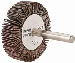 Tru-Maxx - 2" Diam x 1/2" Face Width, Very Fine Aluminum Oxide Coated Mounted Flap Wheel - 1/4" Shank Mount, 180 Grit, 25,000 Max RPM - Apex Tool & Supply