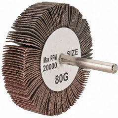 Tru-Maxx - 3" Diam x 3/4" Face Width, Medium Aluminum Oxide Coated Mounted Flap Wheel - 1/4" Shank Mount, 80 Grit, 20,000 Max RPM - Apex Tool & Supply