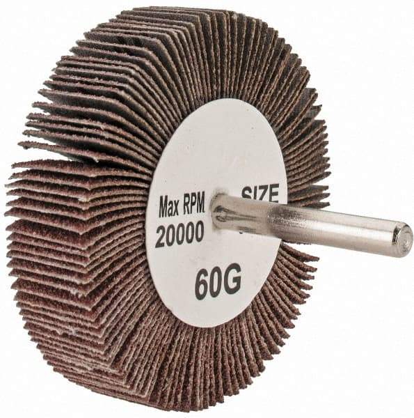 Tru-Maxx - 3" Diam x 3/4" Face Width, Medium Aluminum Oxide Coated Mounted Flap Wheel - 1/4" Shank Mount, 60 Grit, 20,000 Max RPM - Apex Tool & Supply