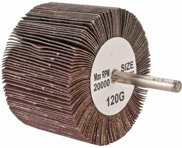 Tru-Maxx - 3" Diam x 2" Face Width, Fine Aluminum Oxide Coated Mounted Flap Wheel - 1/4" Shank Mount, 120 Grit, 20,000 Max RPM - Apex Tool & Supply