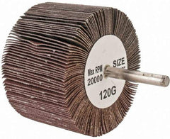 Tru-Maxx - 3" Diam x 2" Face Width, Fine Aluminum Oxide Coated Mounted Flap Wheel - 1/4" Shank Mount, 120 Grit, 20,000 Max RPM - Apex Tool & Supply