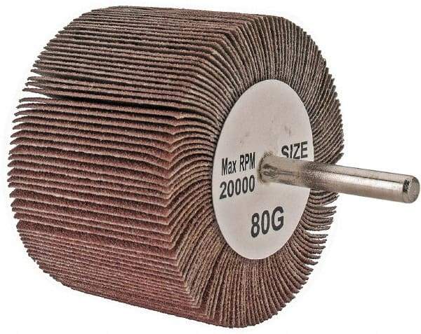 Tru-Maxx - 3" Diam x 2" Face Width, Medium Aluminum Oxide Coated Mounted Flap Wheel - 1/4" Shank Mount, 80 Grit, 20,000 Max RPM - Apex Tool & Supply