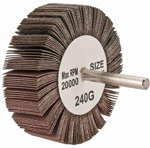 Tru-Maxx - 3" Diam x 1" Face Width, Very Fine Aluminum Oxide Coated Mounted Flap Wheel - 1/4" Shank Mount, 240 Grit, 20,000 Max RPM - Apex Tool & Supply