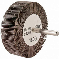 Tru-Maxx - 3" Diam x 1" Face Width, Very Fine Aluminum Oxide Coated Mounted Flap Wheel - 1/4" Shank Mount, 180 Grit, 20,000 Max RPM - Apex Tool & Supply