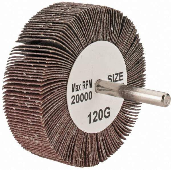 Tru-Maxx - 3" Diam x 1" Face Width, Fine Aluminum Oxide Coated Mounted Flap Wheel - 1/4" Shank Mount, 120 Grit, 20,000 Max RPM - Apex Tool & Supply