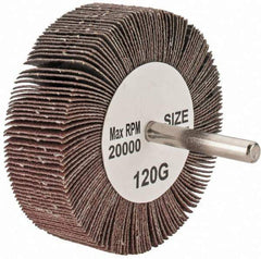 Tru-Maxx - 3" Diam x 1" Face Width, Fine Aluminum Oxide Coated Mounted Flap Wheel - 1/4" Shank Mount, 120 Grit, 20,000 Max RPM - Apex Tool & Supply