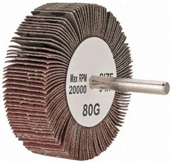 Tru-Maxx - 3" Diam x 1" Face Width, Medium Aluminum Oxide Coated Mounted Flap Wheel - 1/4" Shank Mount, 80 Grit, 20,000 Max RPM - Apex Tool & Supply